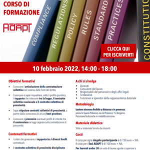 Corso sincrono-asincrono ADAPT: Contrattazione di prossimità e sistema delle fonti: l’art. 8 del d.l. n. 138/2011