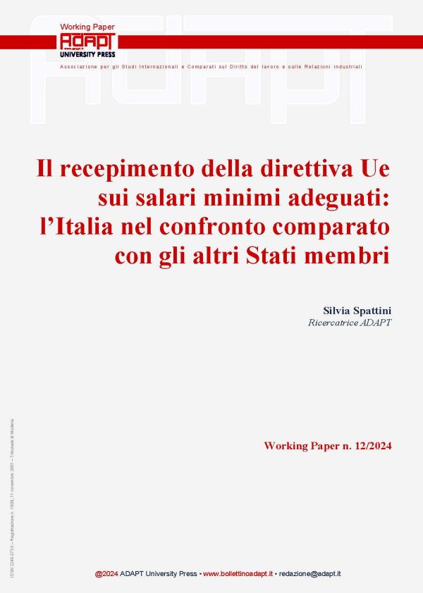 Il recepimento della direttiva Ue sui salari minimi adeguati: l’Italia nel confronto comparato con gli altri Stati membri