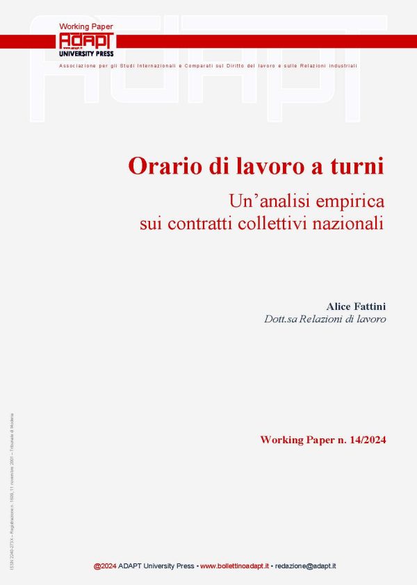 Orario di lavoro a turni. Un’analisi empirica sui contratti collettivi nazionali